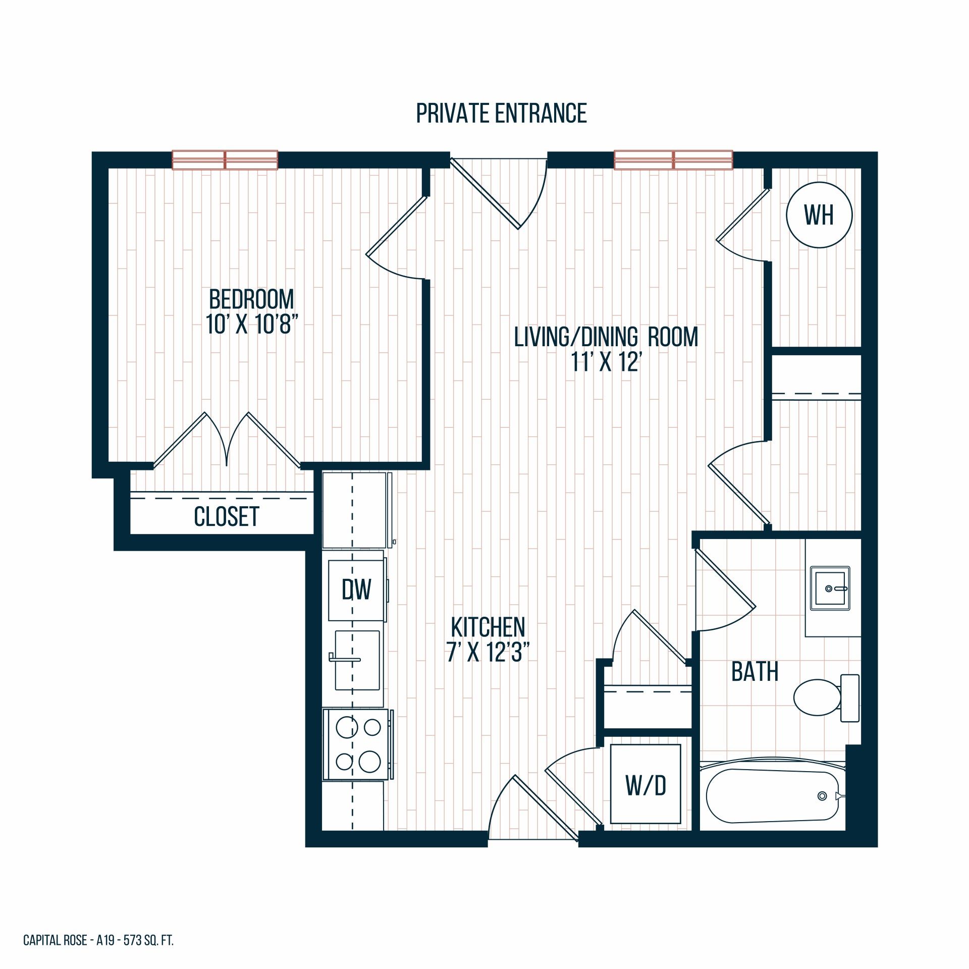 Capitol Rose Luxury Apartments in Washington, DC A19 Floor Plan